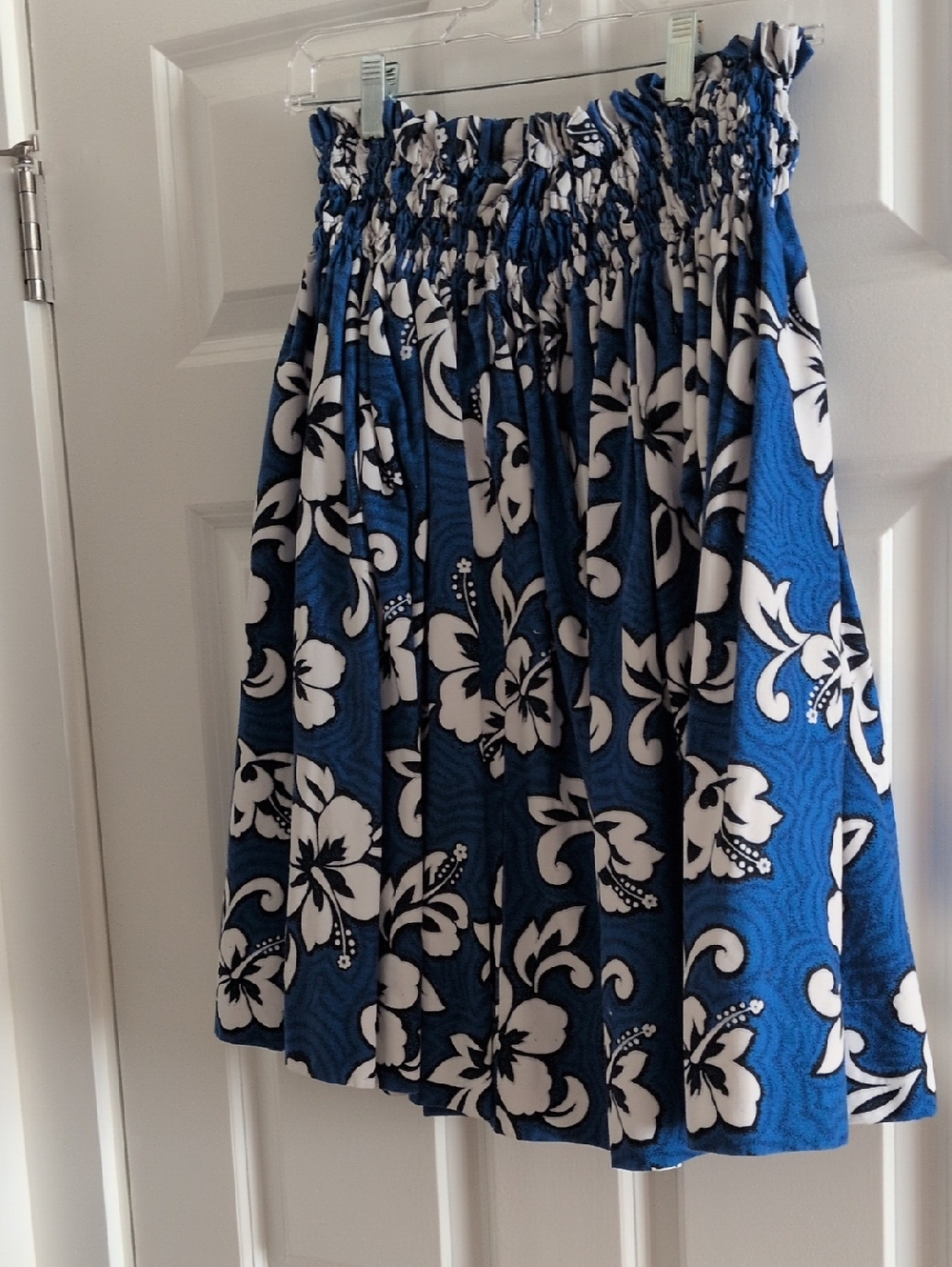 Blue Floral Smocked Waist Circle Skirt